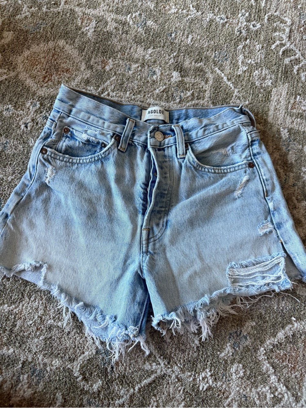 Agolde Light Wash High-Rise Distressed Denim Shorts